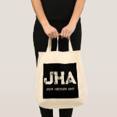WIT DRIELITTERIG MONOGRAM NAAM ZWART NATUURLIJK TOTE BAG (Voorkant (product))