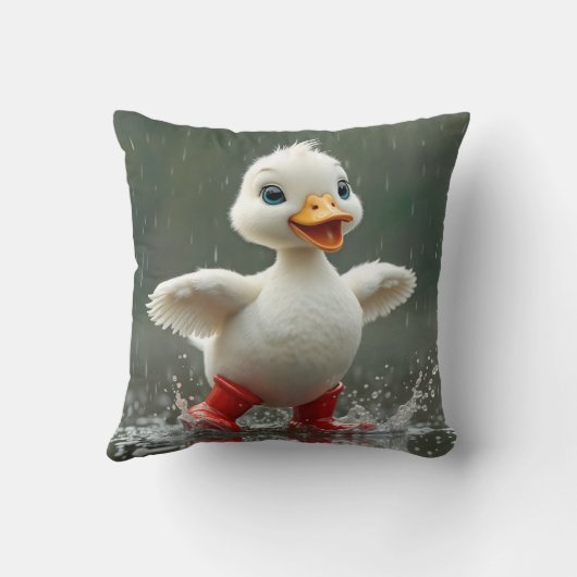 Wit eendje spettert in een regenplas kussen (Achterkant)