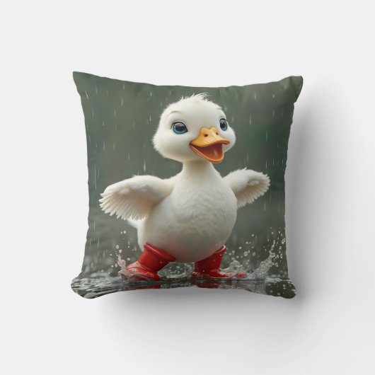 Wit eendje spettert in een regenplas kussen (Voorkant)