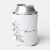 Wit Eenvoudig Bladerdak Stem Namen Bruiloft Blikjeskoeler (Blikje Voorkant)