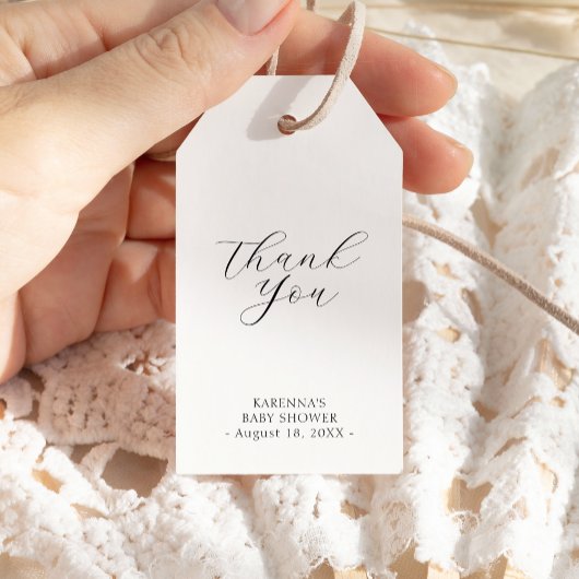 Wit eenvoudig minimalistisch Baby shower dank u Cadeaulabel