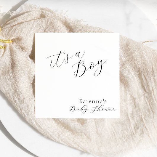 Wit Eenvoudig Minimalistisch Script Boy Baby showe Servet