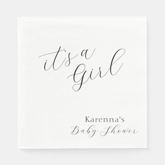 Wit Eenvoudig Minimalistisch Script Meisje Baby sh Servet (Voorkant)