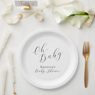 Wit Eenvoudig Minimalistisch Script Oh Baby shower Papieren Bordje