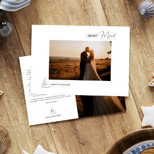 Wit Eenvoudig Modern Kerstmis Vrolijk Getrouwd Fot Feestdagenkaart