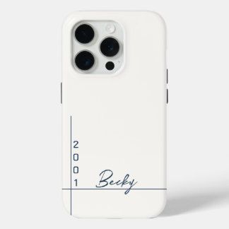 Wit Effen Kleur Blauw Naam en Jaar iPhone 15 Pro Case