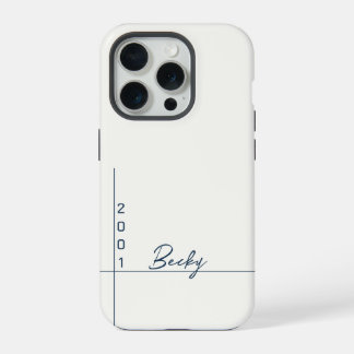 Wit Effen Kleur Blauw Naam en Jaar iPhone 15 Pro Hoesje