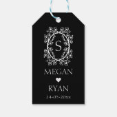 Wit Elegant Bloemen Lijst Monogram Hart Cadeaulabel (Achterkant)