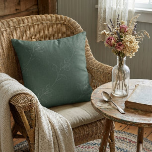 Wit Elegant Bloemendecor Moderne Wol Donkergroen Kussen