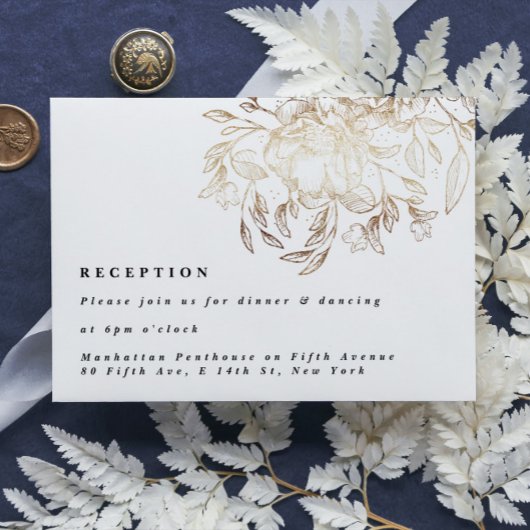 Wit Elegant Drawn Botanical Wedding Reception Informatiekaartje