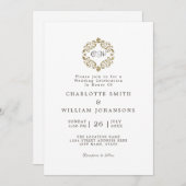 Wit Elegant Eenvoudig Goud Lijst Initiaal Bruiloft Kaart (Voorkant / Achterkant)