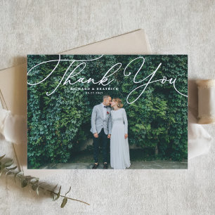 Wit Elegant Handgeschreven Script Fotobruiloft Bedankkaart