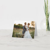 Wit Elegant Klassiek Script Trouwfoto Bedankkaart (Voorkant)