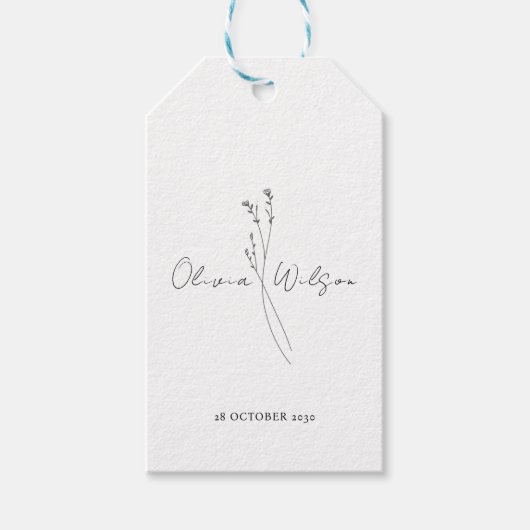 Wit Elegant Minimalistisch Botanisch Cadeaulabel (Voorkant)