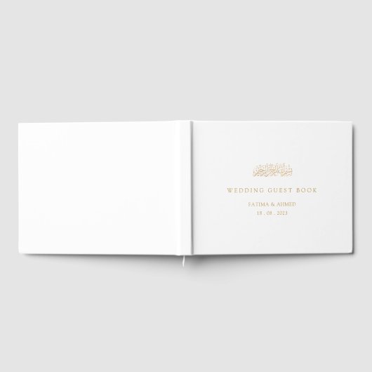 Wit Elegant Script Minimaal Goud Moslim Bruiloft Gastenboek (Volledig)