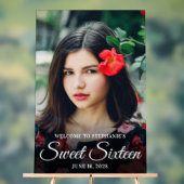 Wit Elegant Script Sweet Sixteen Foto Acryl Bord (Neutraal)