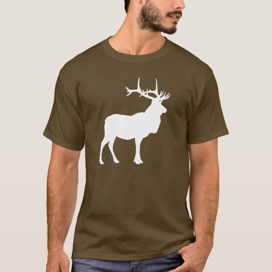 Wit Elk Silhouet op Donker T-shirt (Voorkant)