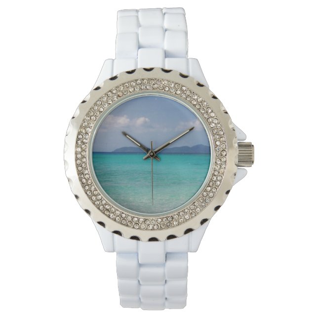 Wit emaille horloge met Island Scene (Voorkant)