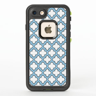 Wit en Baby Blauw Trellis, Lattice, Quatrefoil