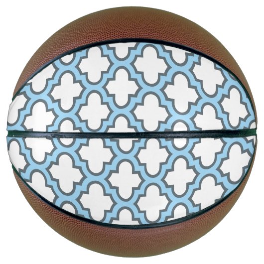 Wit en Baby Blauw Trellis, Lattice, Quatrefoil Basketbal (Voorkant)