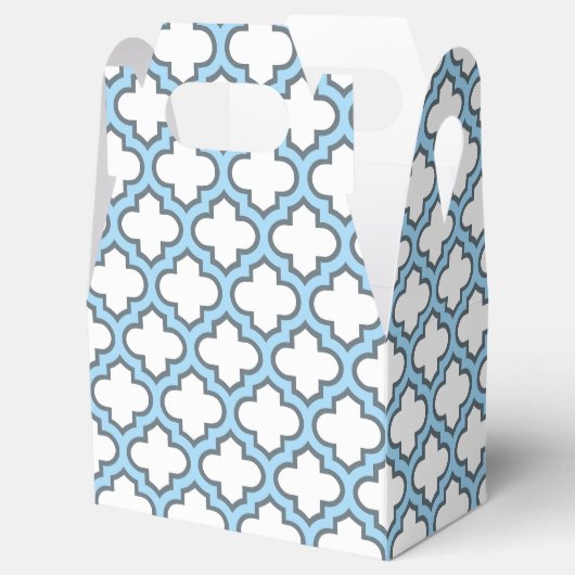 Wit en Baby Blauw Trellis, Lattice, Quatrefoil Bedankdoosjes (Geopend)