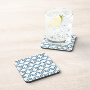 Wit en Baby Blauw Trellis, Lattice, Quatrefoil Bier Onderzetter