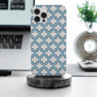 Wit en Baby Blauw Trellis, Lattice, Quatrefoil