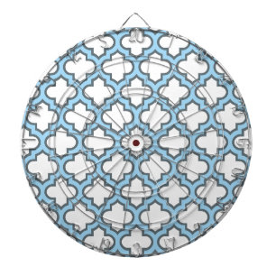 Wit en Baby Blauw Trellis, Lattice, Quatrefoil Dartbord