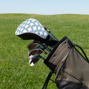 Wit en Baby Blauw Trellis, Lattice, Quatrefoil Golfheadcover