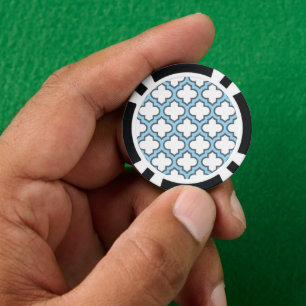 Wit en Baby Blauw Trellis, Lattice, Quatrefoil Poker Chips
