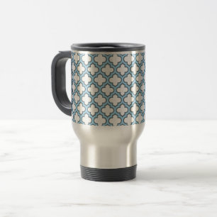 Wit en Baby Blauw Trellis, Lattice, Quatrefoil Reisbeker