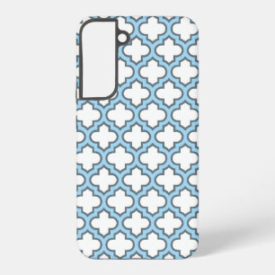Wit en Baby Blauw Trellis, Lattice, Quatrefoil Samsung Galaxy Hoesje