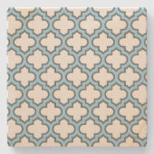 Wit en Baby Blauw Trellis, Lattice, Quatrefoil Stenen Onderzetter (Voorkant)