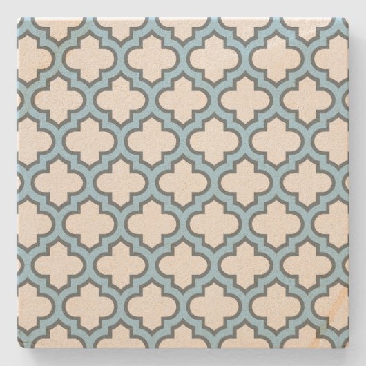 Wit en Baby Blauw Trellis, Lattice, Quatrefoil Stenen Onderzetter (Voorkant)