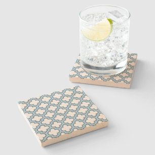 Wit en Baby Blauw Trellis, Lattice, Quatrefoil Stenen Onderzetter