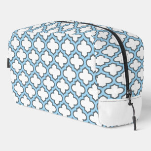 Wit en Baby Blauw Trellis, Lattice, Quatrefoil Toilettasje
