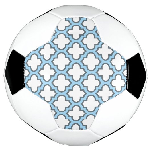 Wit en Baby Blauw Trellis, Lattice, Quatrefoil Voetbal (Gedraaid)