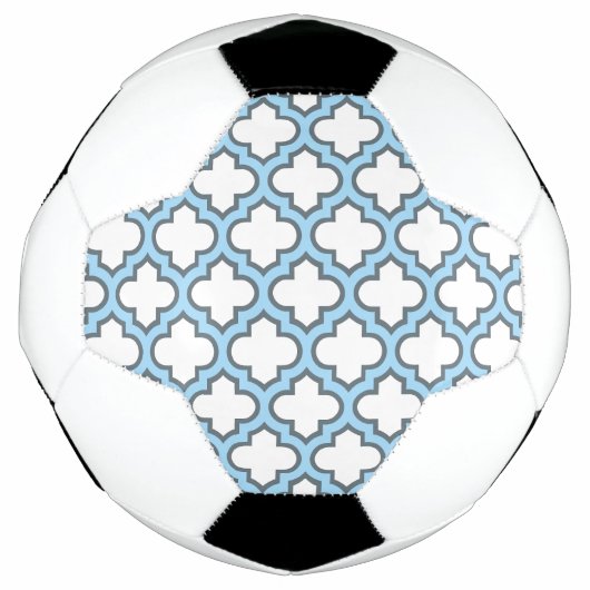 Wit en Baby Blauw Trellis, Lattice, Quatrefoil Voetbal (Voorkant)