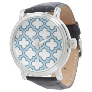 Wit en babyblauw traliewerk, rooster, vierpas horloge