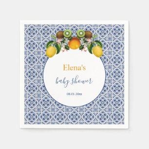Wit en Blauw Amalfi Lemons Italië Baby shower Servet