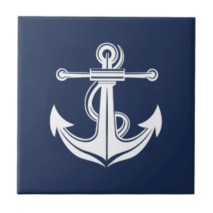 Wit en Blauw Anker Nautisch Strand Tegeltje