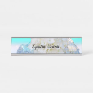 Wit en Blauw Bloemmotief Bureau Naambordje
