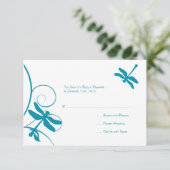Wit en blauw dragonfly bruiloft RSVP (Staand voorkant)