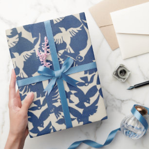 wit en blauw duiven patroon Verpakkingspapier Cadeaupapier