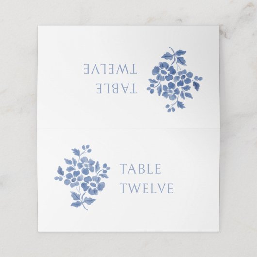 Wit en blauw | Floral Trouwtafel Nummer (Buitenkant ongevouwen)