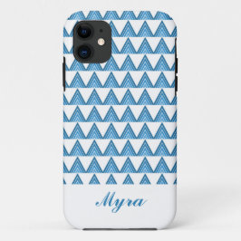 Wit en Blauw Geometrisch Patroonontwerp iPhone 11 Hoesje