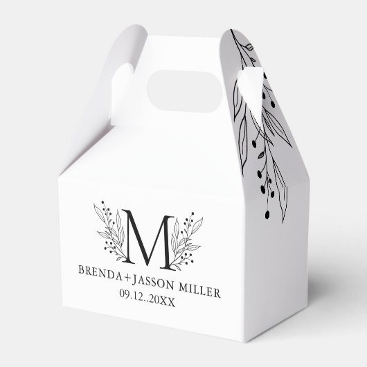 Wit en Blauw-Grijs Elegant monogram pasgetrouwd Bedankdoosjes (Voorkant Zijde)