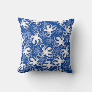 Wit En Blauw Herhalend Motief | Octopuspatroon Kussen