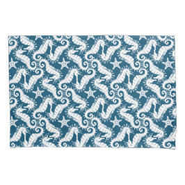 Wit En Blauw Herhalend Motief | Zeepaardjes Patroo Kussensloop