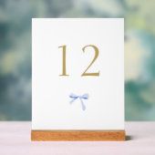 Wit en Blauw Lint Trouwtafel Nummer Acryl Bord (Neutraal)